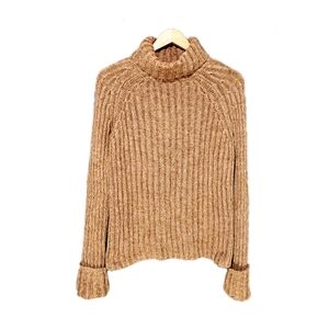 Vintage J. Crew Ribbed Cableknit Camel Turtleneck Sweater Chunky Cotton Granola